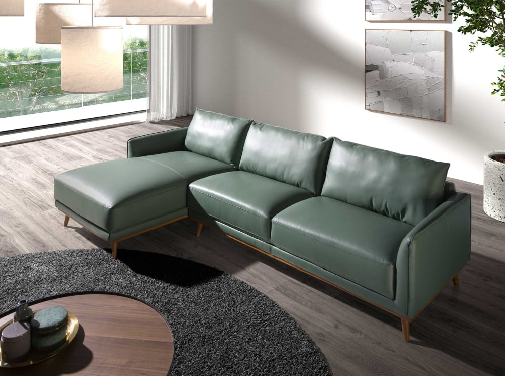 Canapé d'angle gauche en cuir vert - Maisons du Monde
