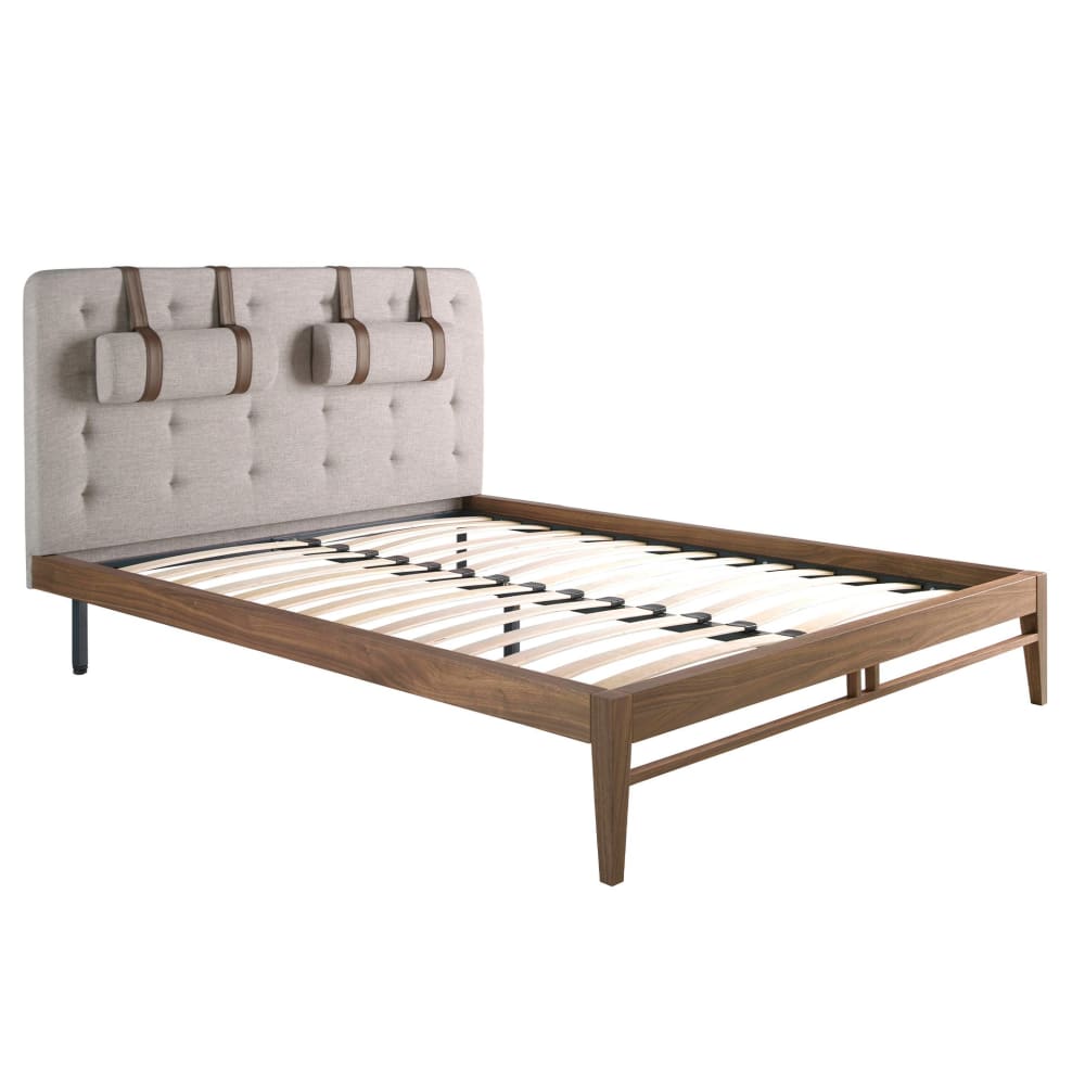 Lit tufté en tissu gris