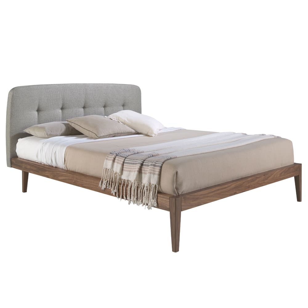 Lit tufté en tissu gris