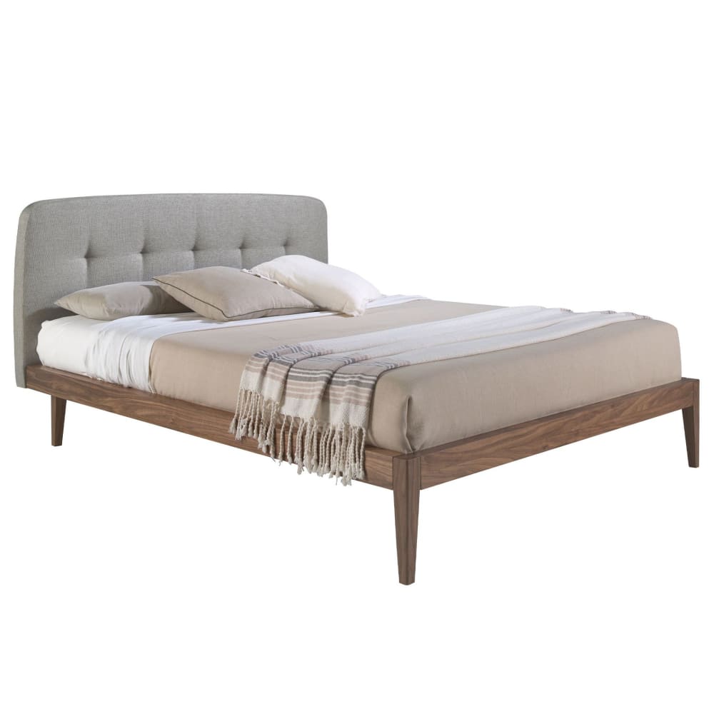 Lit tufté en tissu gris