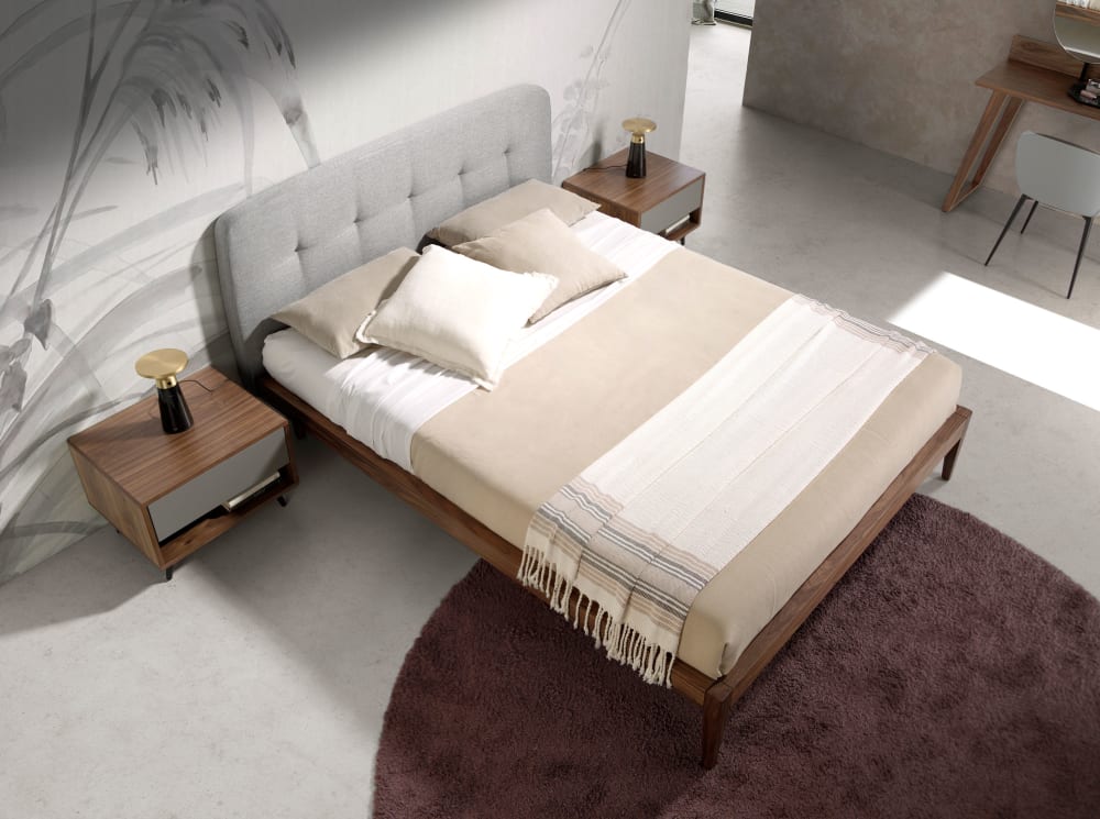 Bett mit grauem Stofftufting 160x200 - Maisons Du Monde