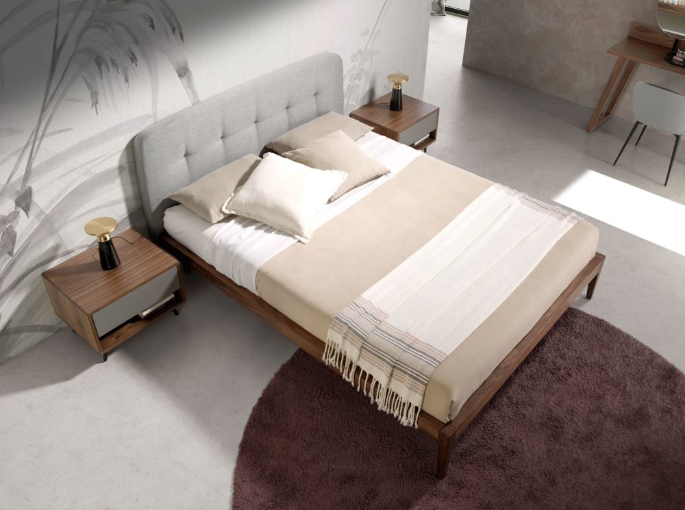 Lit tufté en tissu gris 160x200 - Maisons du Monde