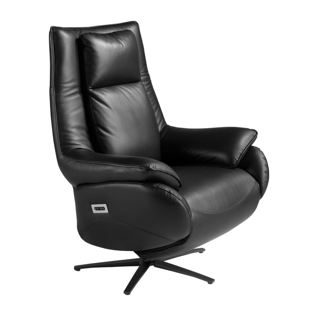 Angel Cerda Fauteuil pivotant en cuir noir style contemporain