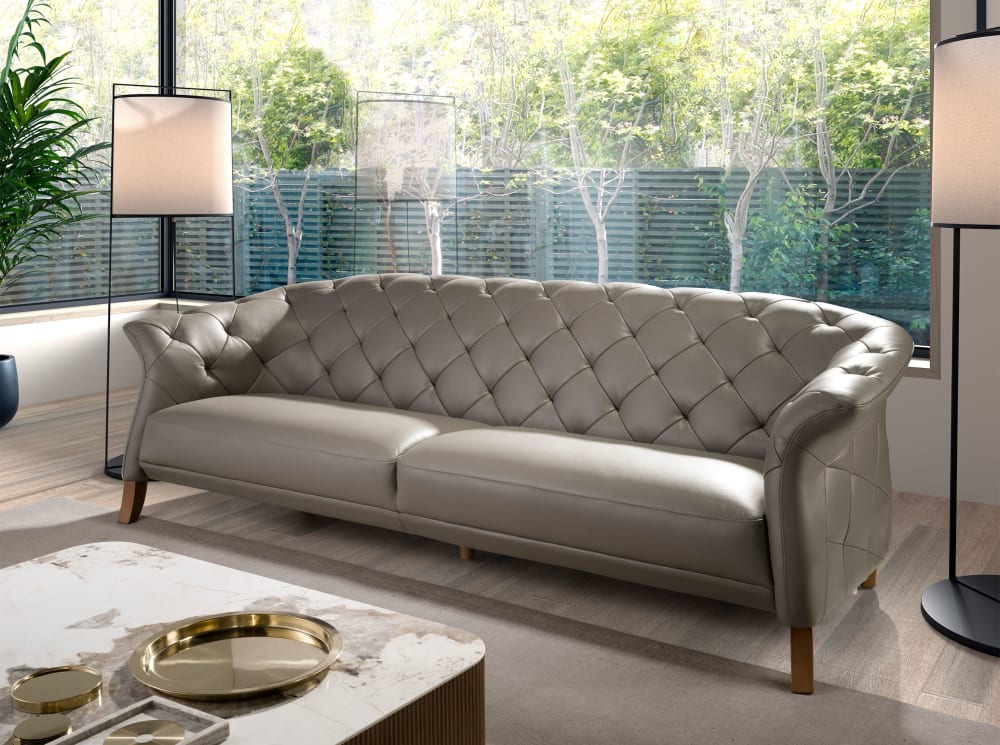 Chesterfield Sofa, 3-Sitzer aus Leder, grau - Maisons Du Monde