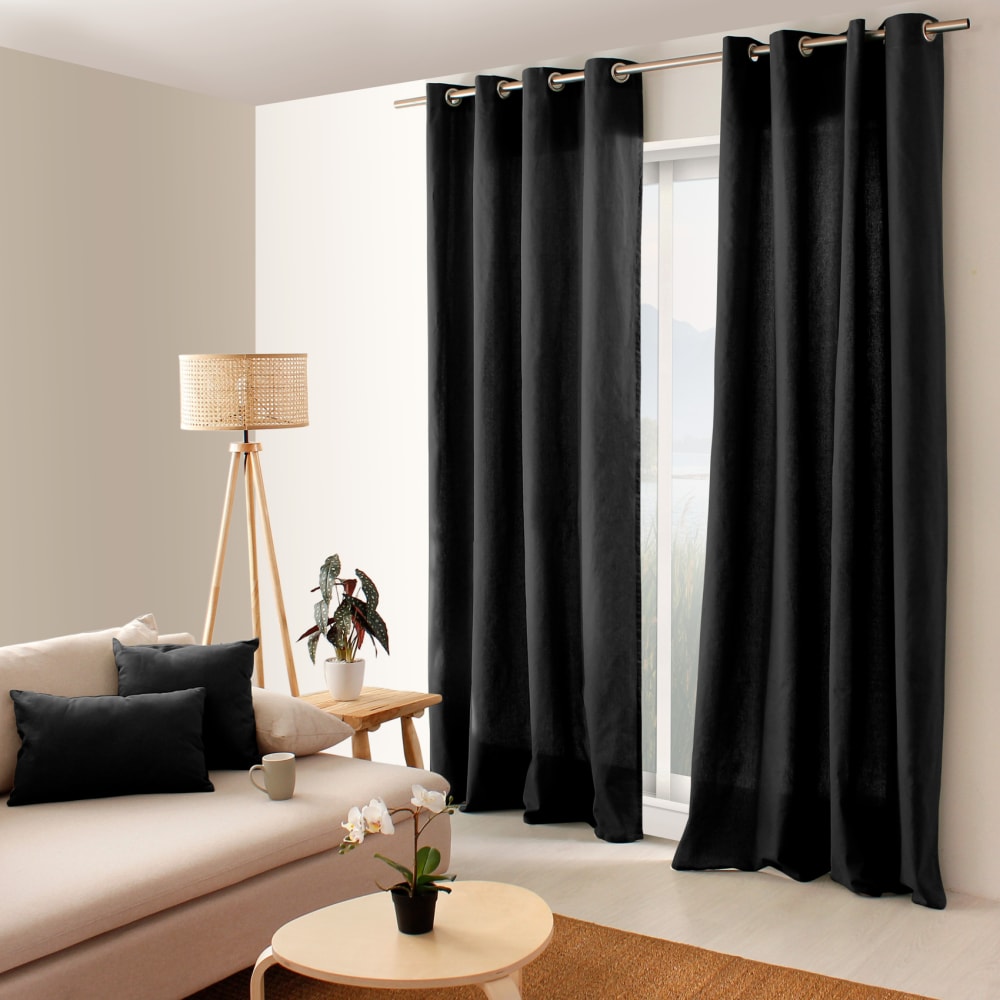 Enjoy Home Rideau uni effet bachette 135 x 240 cm noir style classique chic Certifié Oeko-Tex - Coton