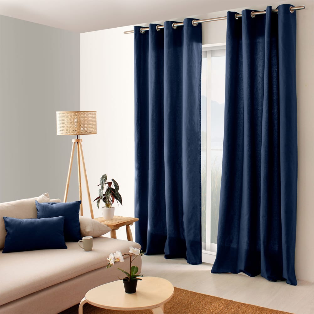 Rideau uni effet bachette 135 x 240 cm bleu marine