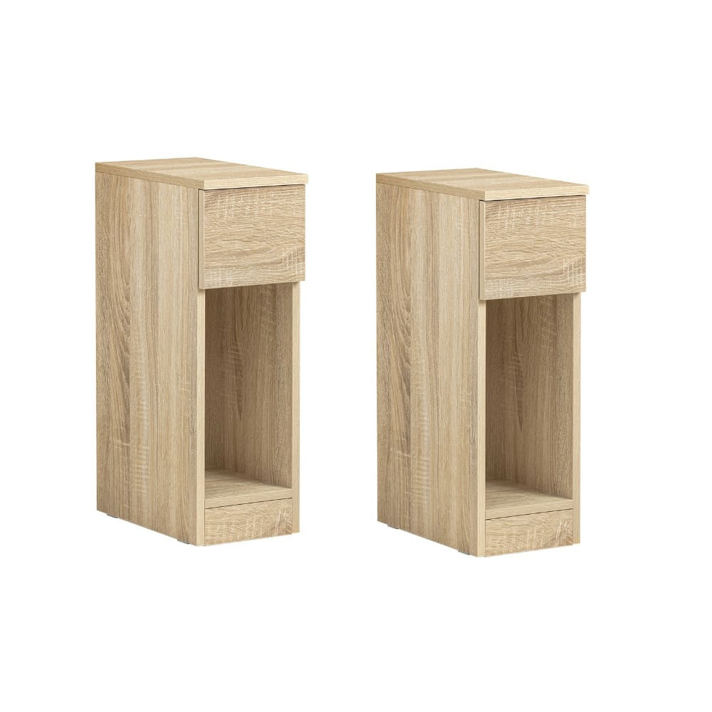 SoBuy Nachttisch 2er set schmal mit schublade natur 20x35x60 cm Gelb Spanplatte