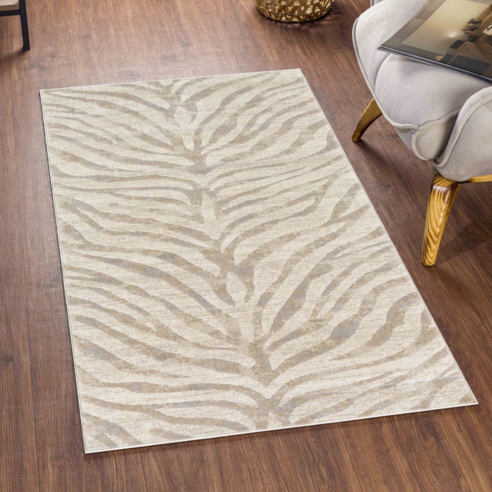 Tapis zébré bohème gris/beige 80x150 — vue 3