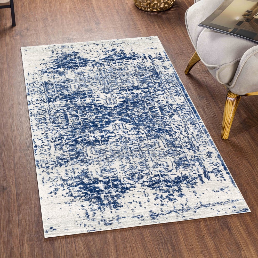 Tapis vintage oriental bleu/blanc 80x150 — vue 3