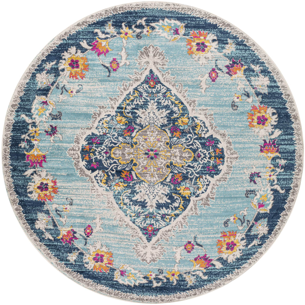 Tapis rond vintage oriental multicolore/bleu ø 160
