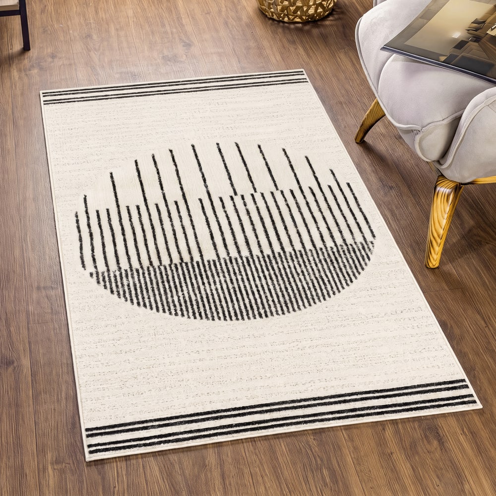Tapis scandinave moderne blanc/noir 80x150 — vue 3