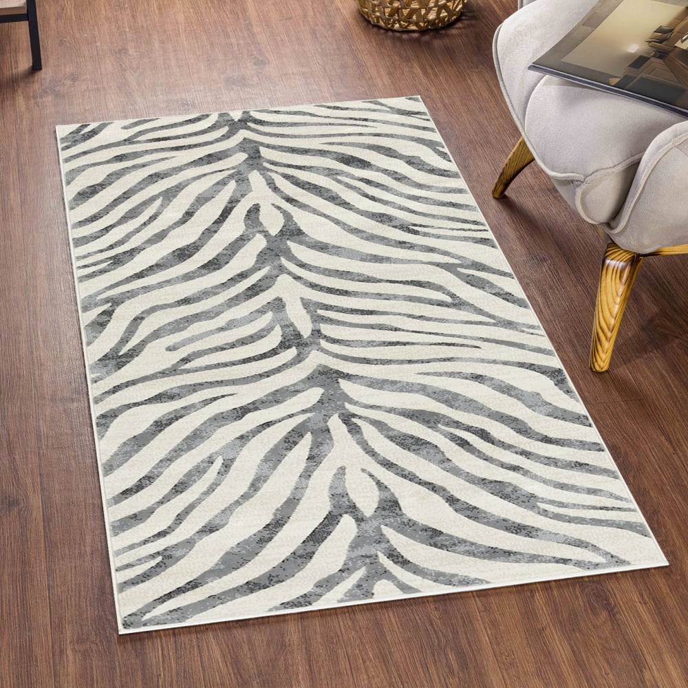 Tapis zébré bohème gris foncé/beige 80x150 — vue 3