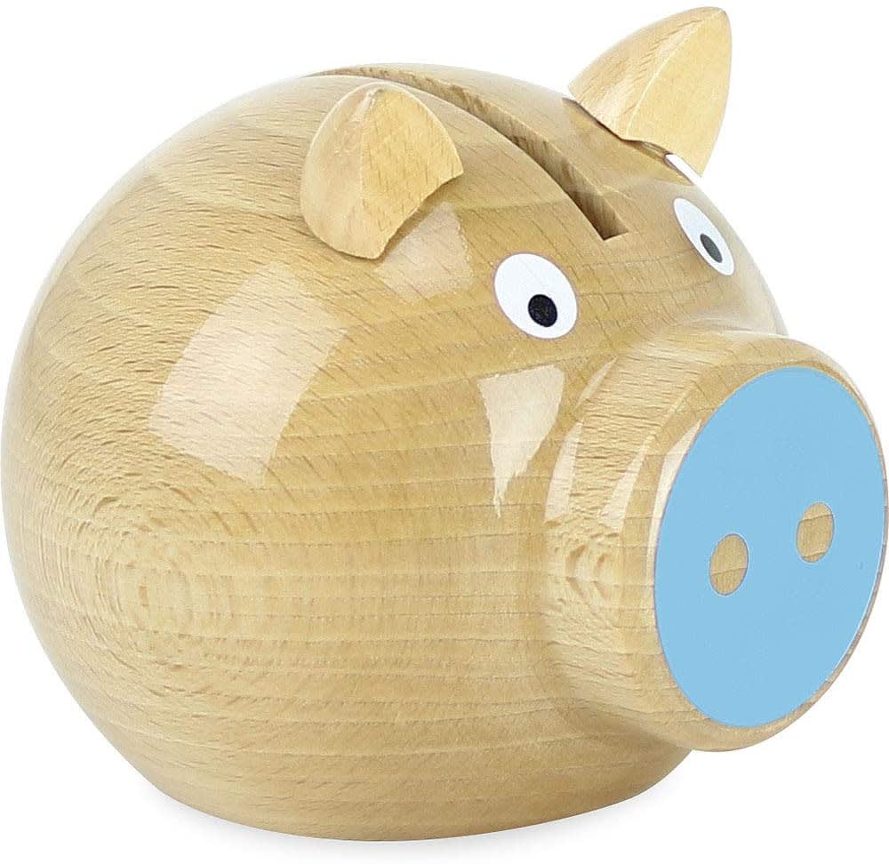 Vilac Tirelire cochon - bleue Bleu Bois - 10x8x10cm
