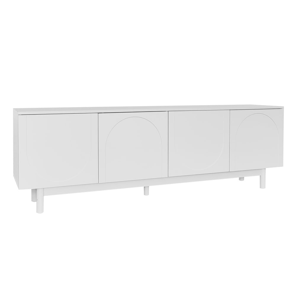 Meuble TV blanc style luxe portes texturées forme de U