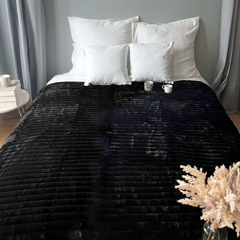 Enjoy Home Plaid doux et côtelé noir 220 x 180 cm style contemporain Certifié Oeko-Tex - Pes - Polyester