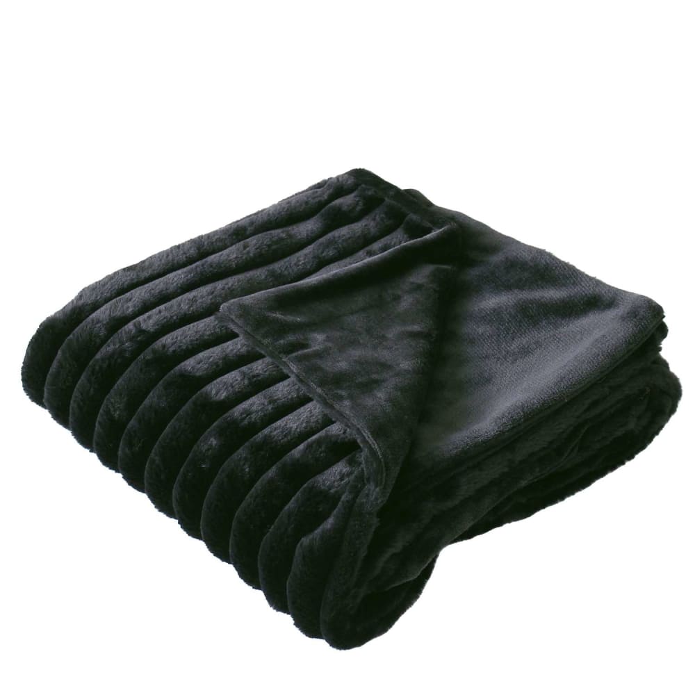 Plaid doux et côtelé noir 220 x 180 cm - Maisons du Monde