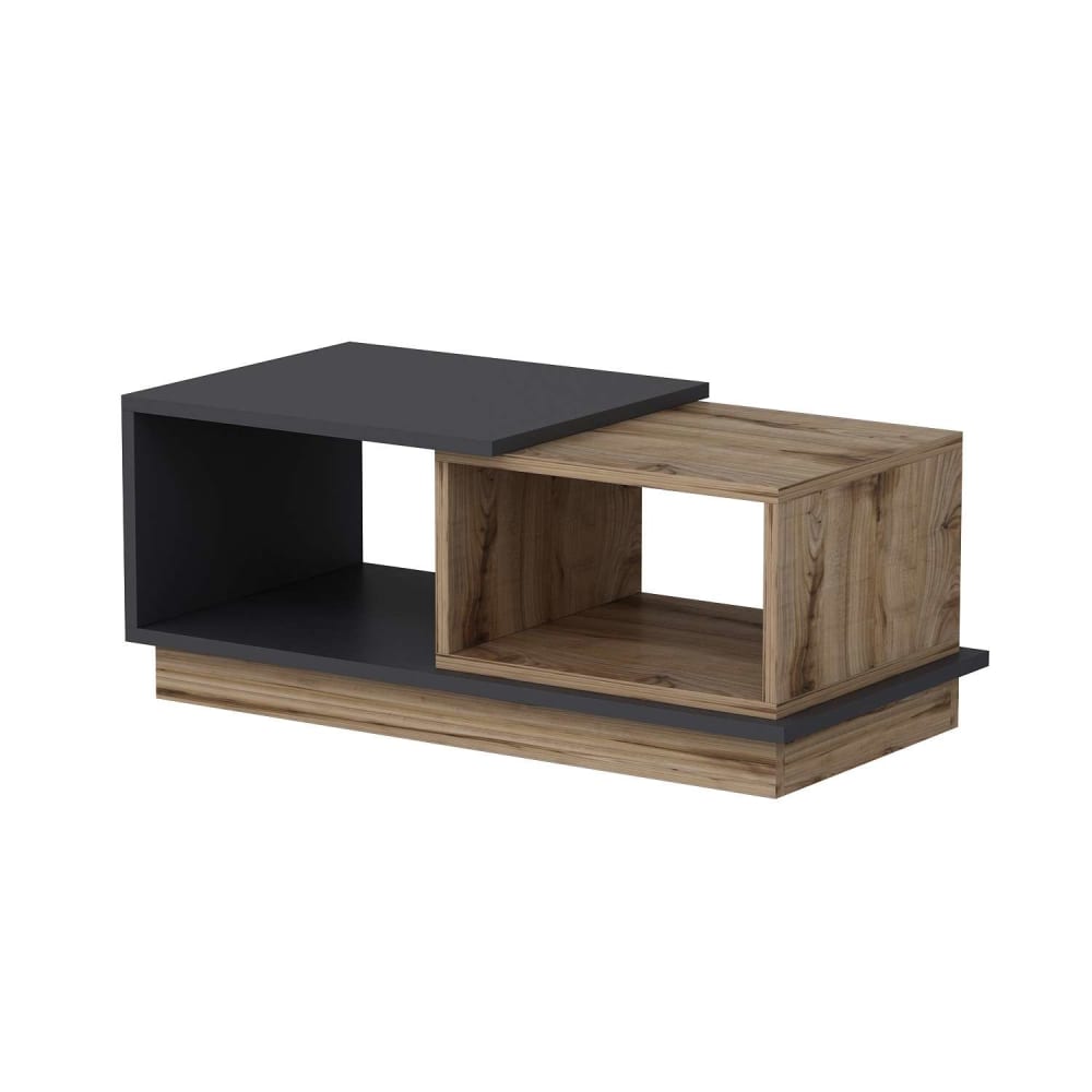Table basse 2 niches effet bois anthracite et beige