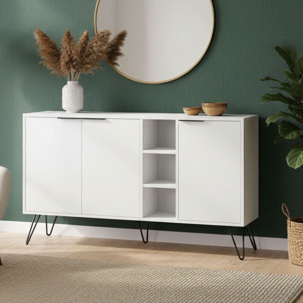 Weißes Sideboard in Holzoptik, 142 x 36 x 83 cm - Maisons Du