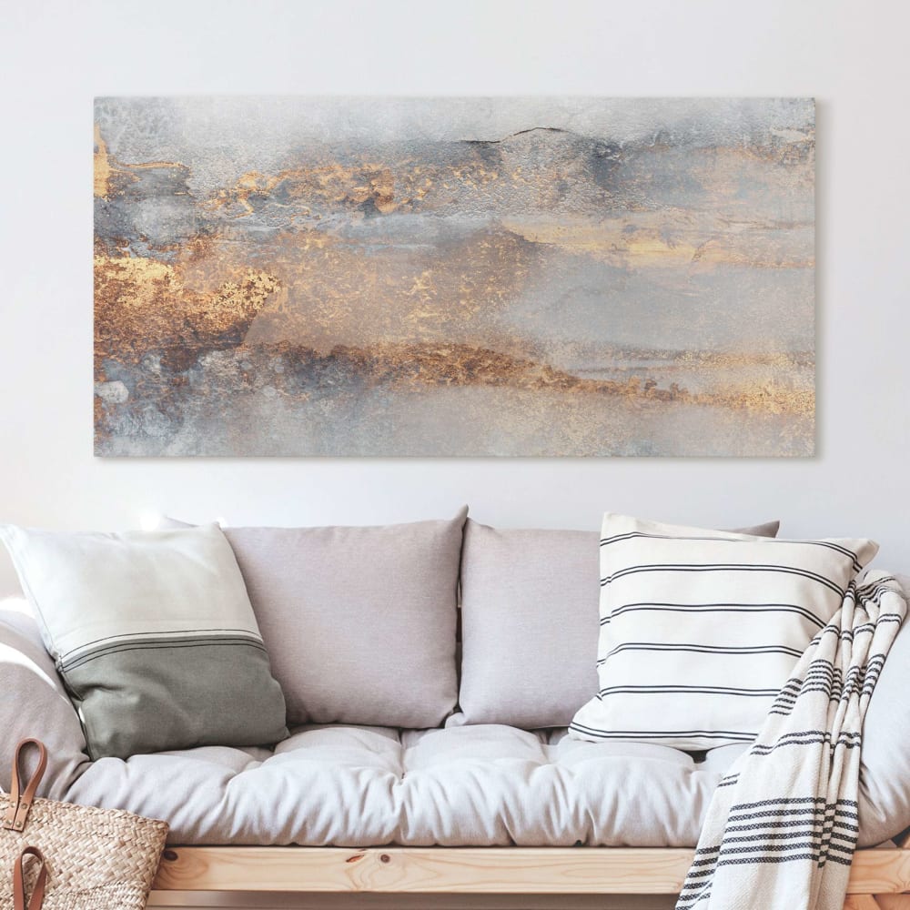 Leinwandbild bedruckt - Gold-Grauer Nebel, grau 160 x 80 cm -