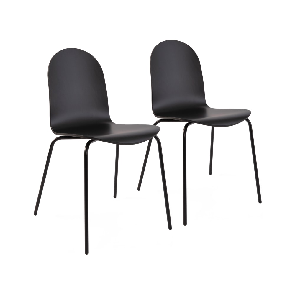 Lot de 2 chaises dossier hêtre teinté noir piètement métal noir — Beyit
