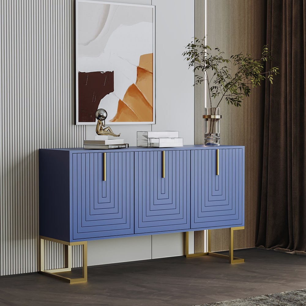 Hohes Sideboard mit 3 Türen 138*40*81cm, Marineblau - Maisons Du