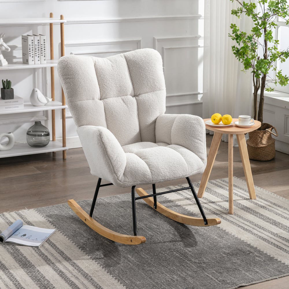 Fauteuil à bascule rembourré en tissu bouclette blanc - Maisons du Monde