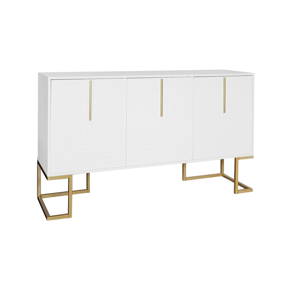 Urban Meuble Hohes Sideboard mit 3 Matten Türen H81/B138/T40, Weiß style modern Weiß Spanplatte