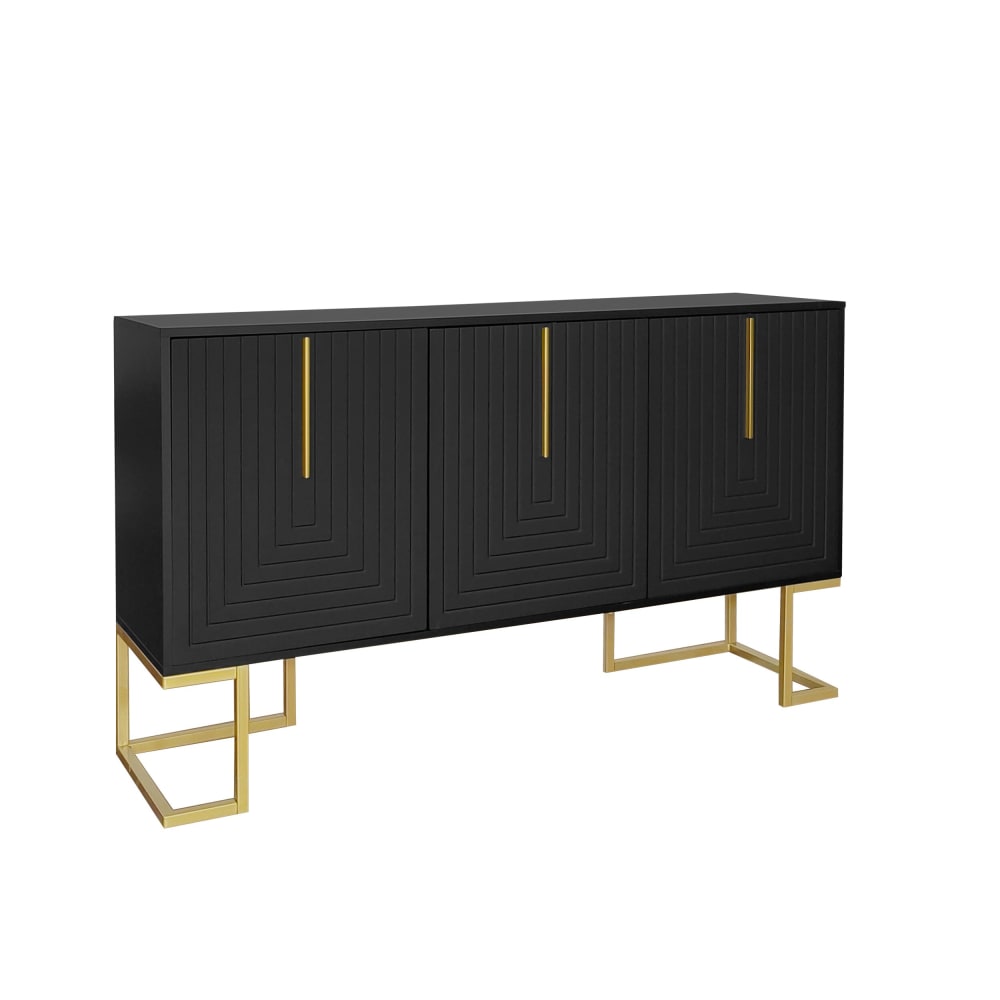 Urban Meuble Hohe Sideboard-Kommode mit 3 matten Türen H81/B138/T40, Schwarz style industrial Schwarz Spanplatte