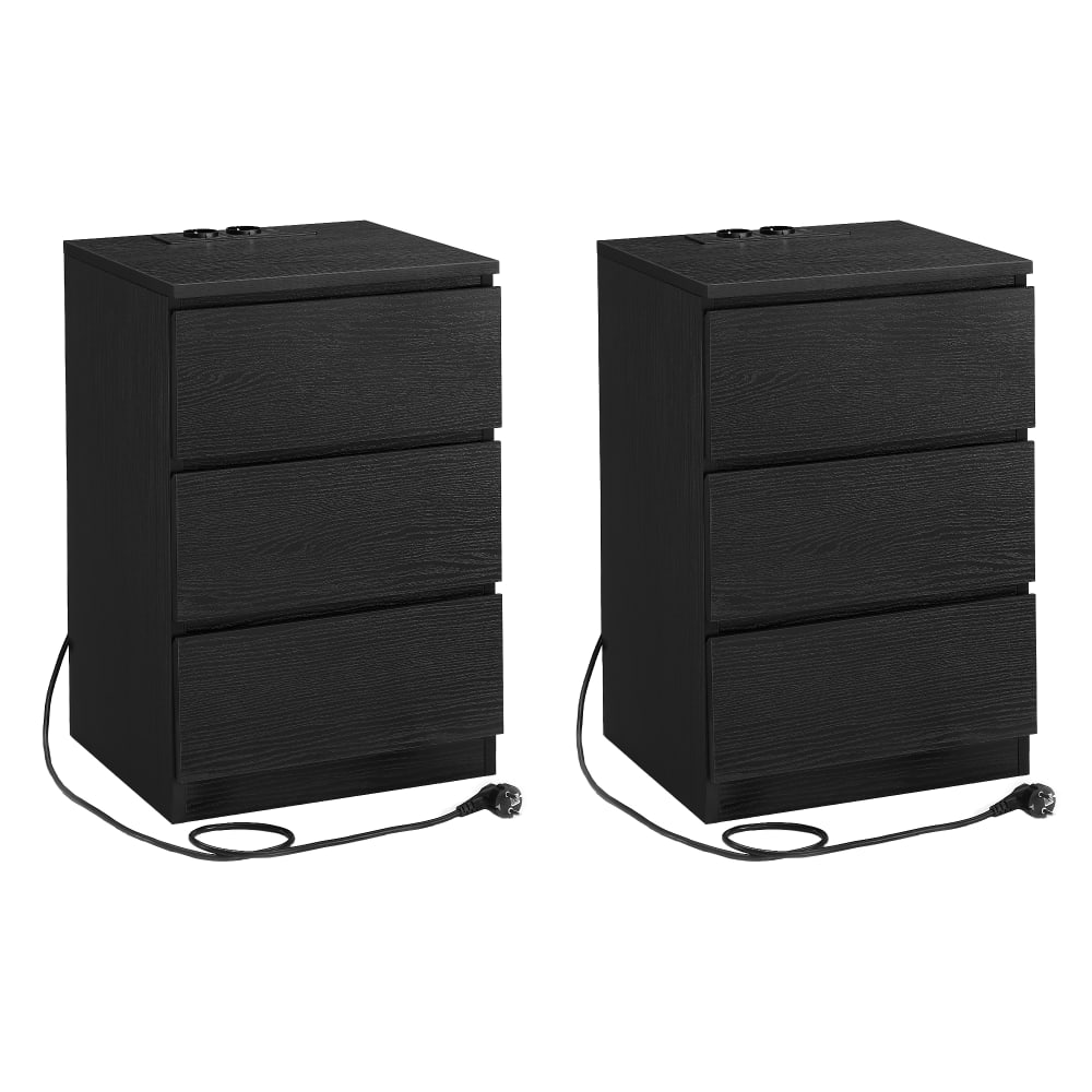 VASAGLE Lots de 2 tables de nuit avec station de recharge de chevet noir style contemporain - Panneau De Particules
