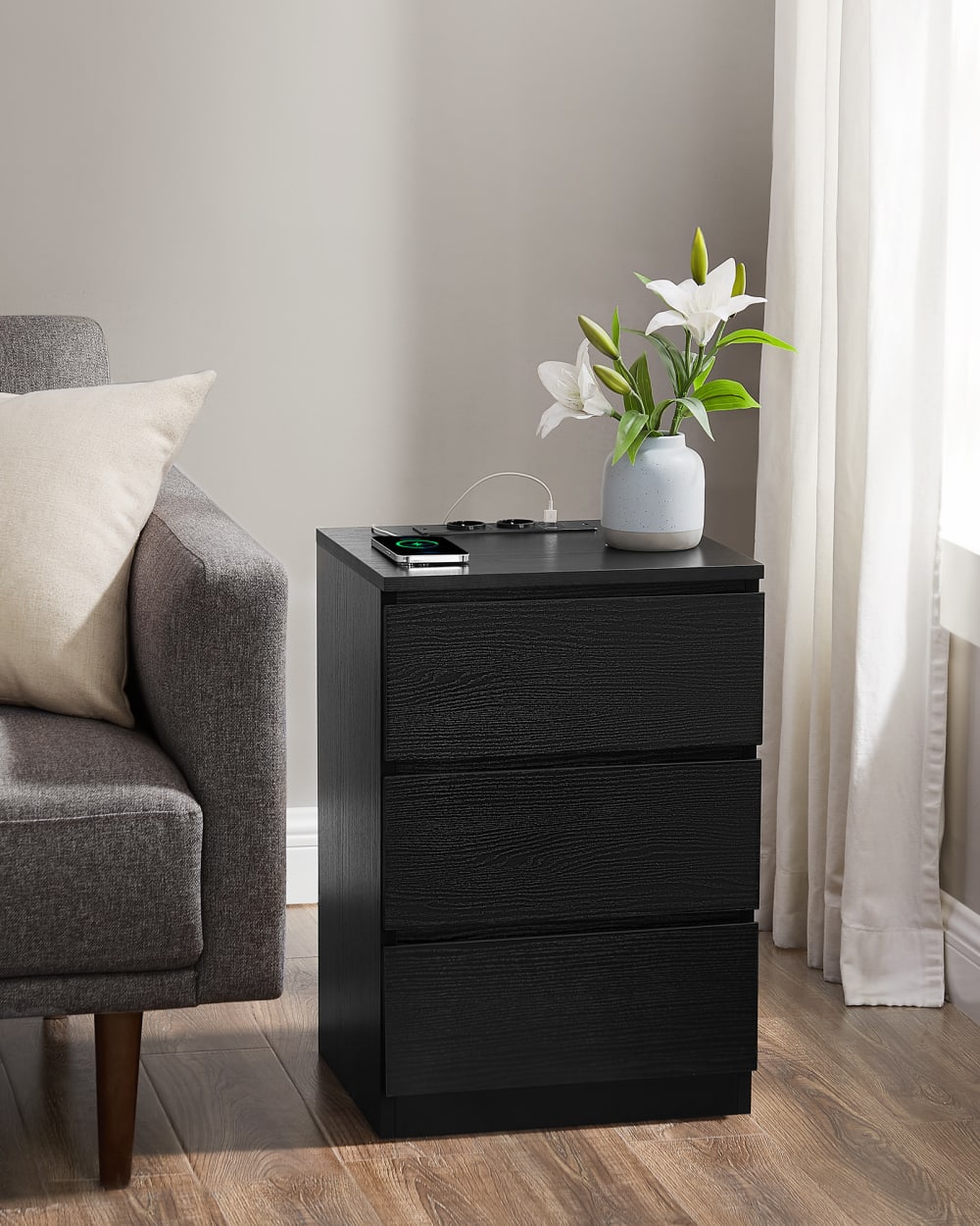 Lots de 2 tables de nuit avec station de recharge de chevet noir - Maisons du Monde