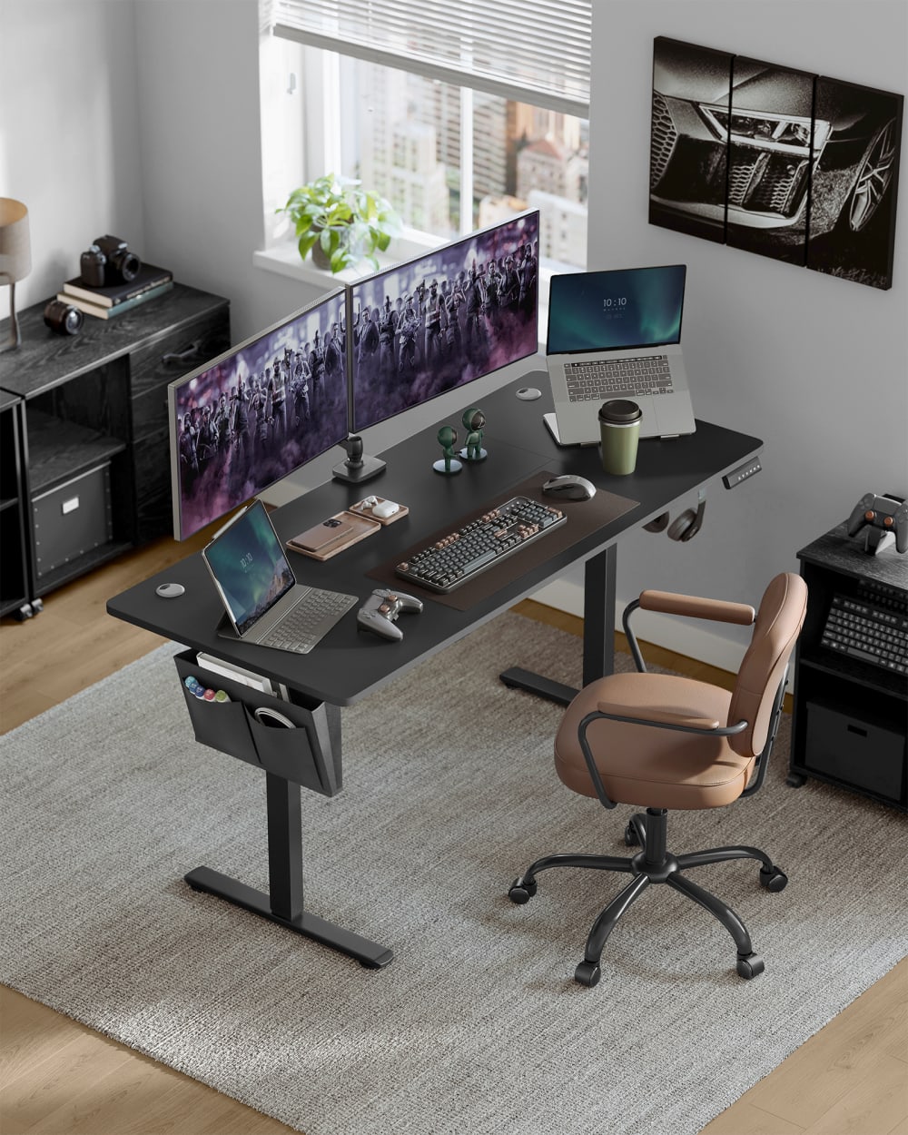 Bureau électrique assis-debout 70 x 160 x (72-120) cm noir d'encre