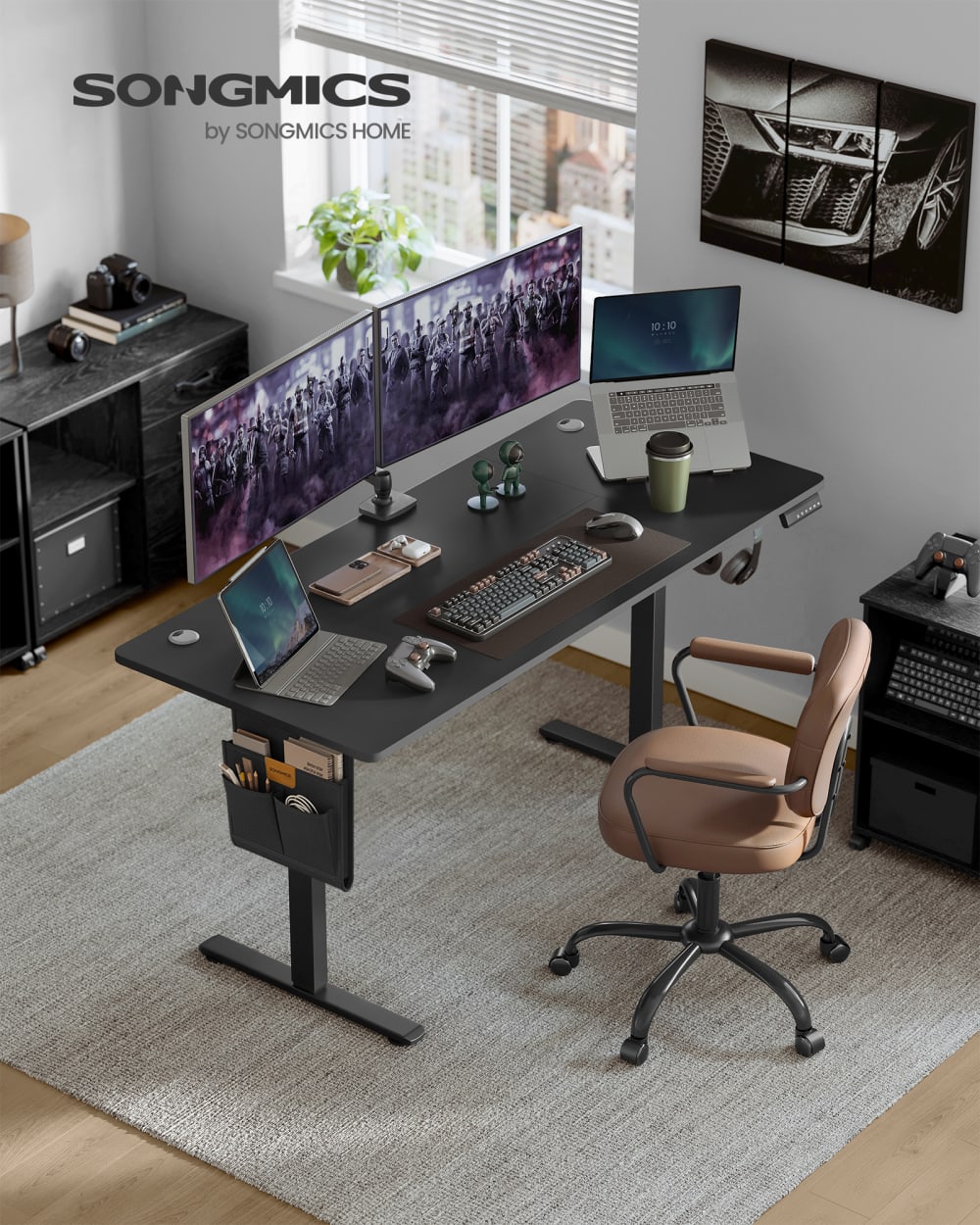 Bureau réglable en hauteur fonction mémoire port 160 x 70 cm noir
