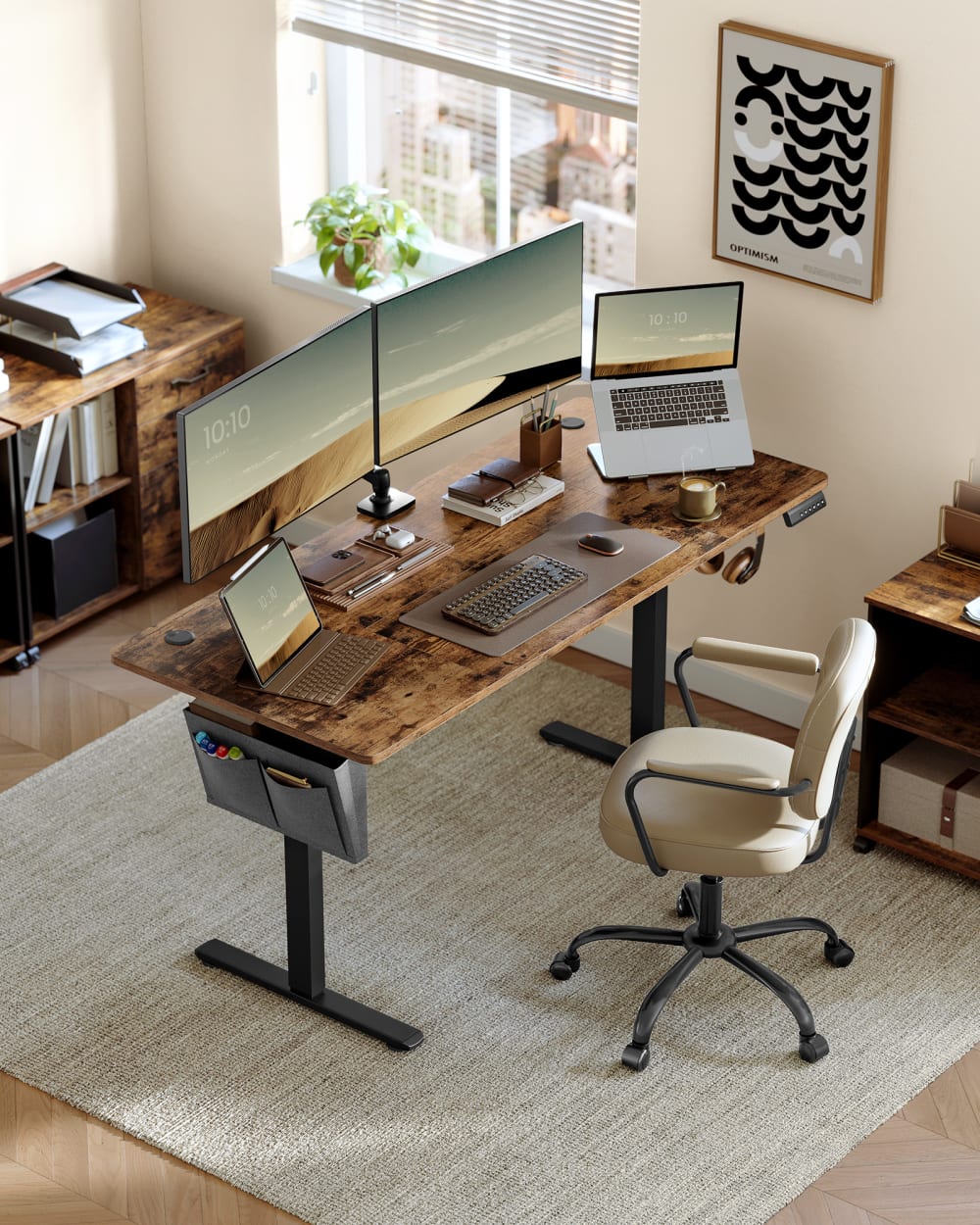 Bureau électrique assis-debout 70 x 160 x (72-120) cm marron et noir