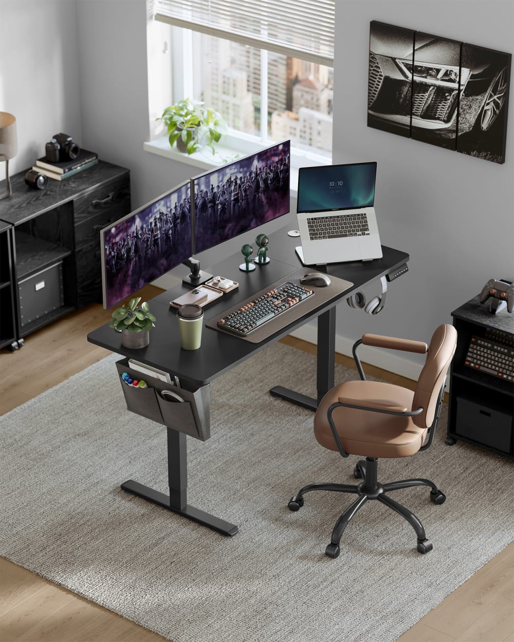 Bureau électrique assis-debout 60 x 140 x (72-120) cm noir d'encre