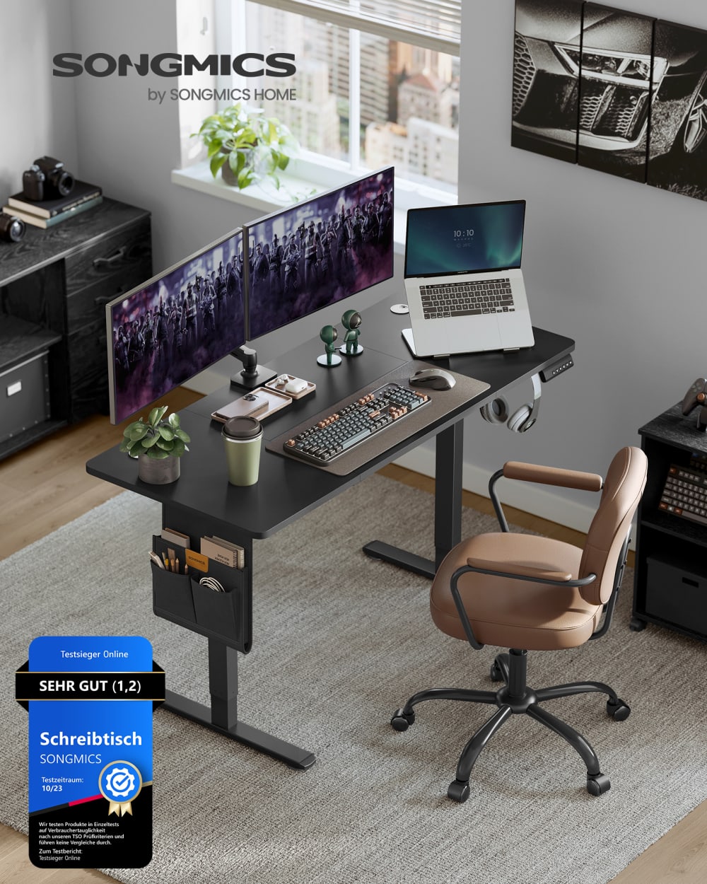 Bureau réglable en hauteur fonction mémoire port 140 x 60 cm noir - Maisons du Monde