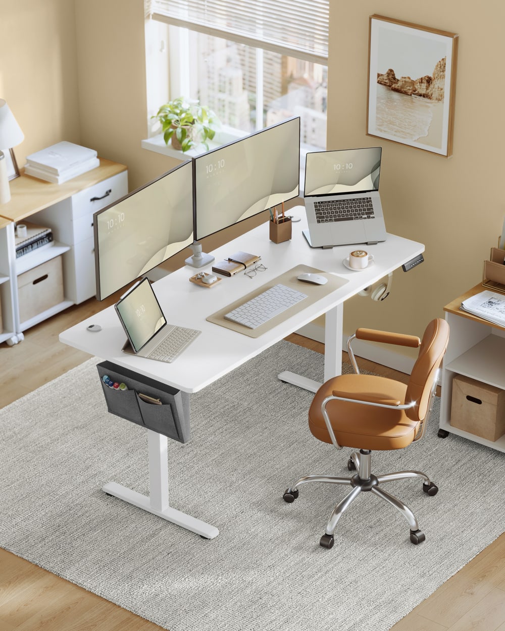 Bureau électrique assis-debout 70 x 160 x (72-120) cm blanc nuage