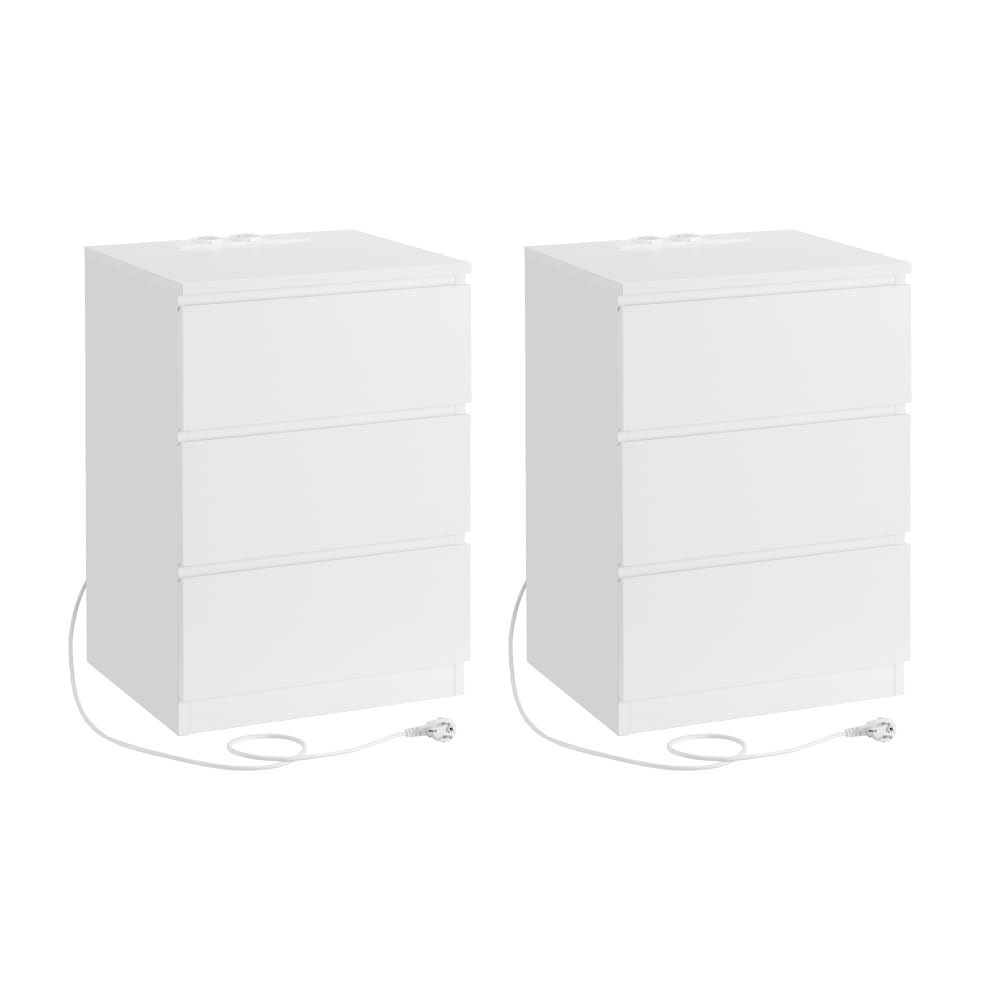 VASAGLE Lots de 2 tables de nuit avec station de recharge de chevet blanc style contemporain - Panneau De Particules