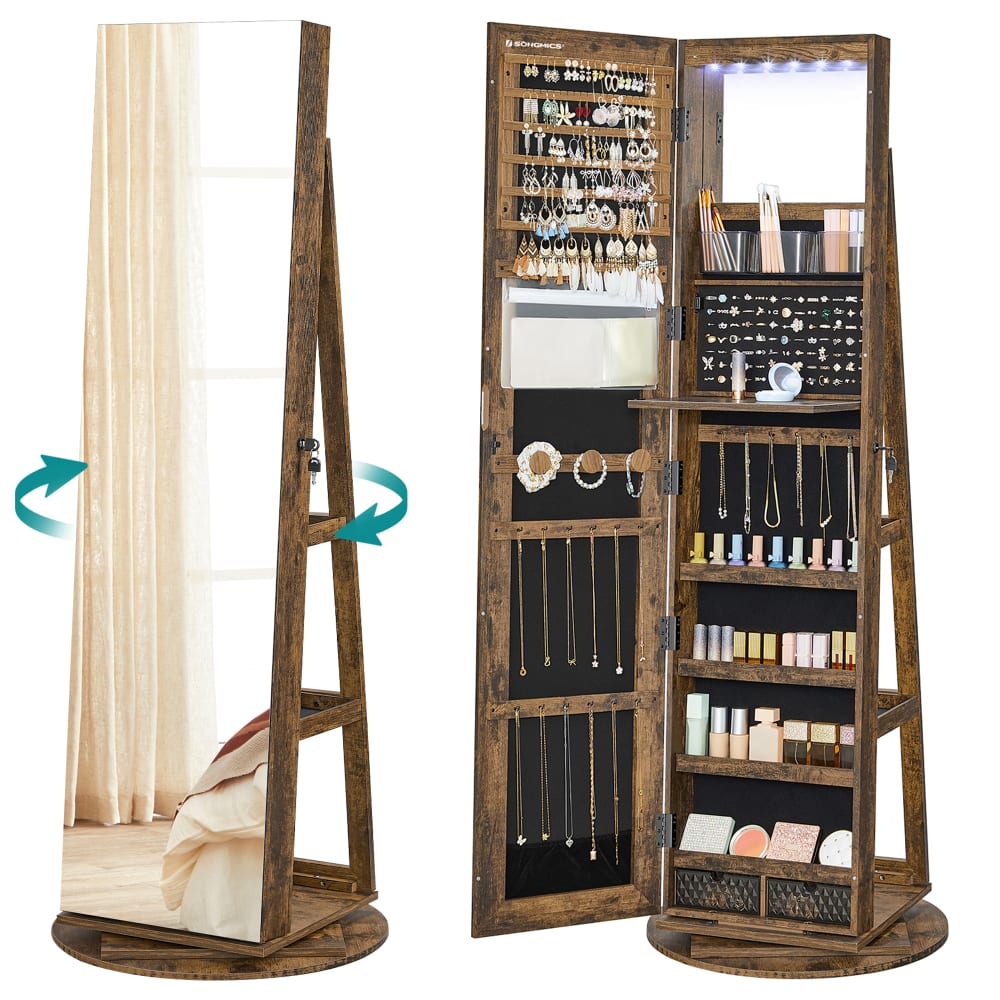 Armoire à bijoux sur pieds miroir psyché sans cadre marron et noir