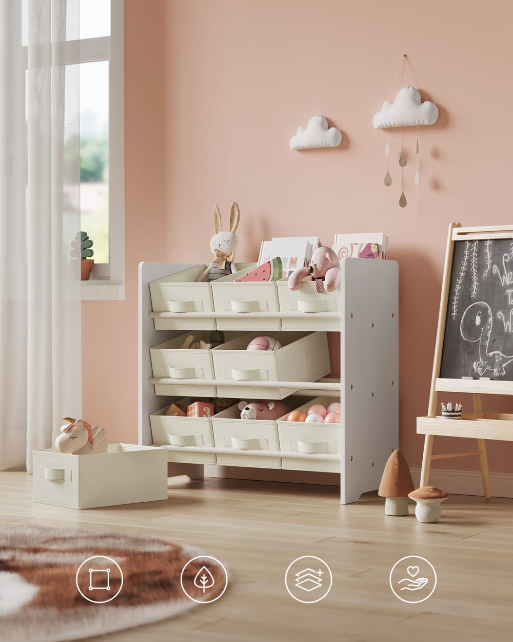 Étagère à jouets pour enfant 9 boîtes de rangement blanc nuage (SONGMICS) - Image 1