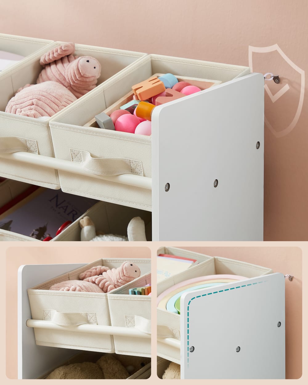 Étagère à jouets pour enfant 9 boîtes de rangement blanc nuage (SONGMICS) - Image 2