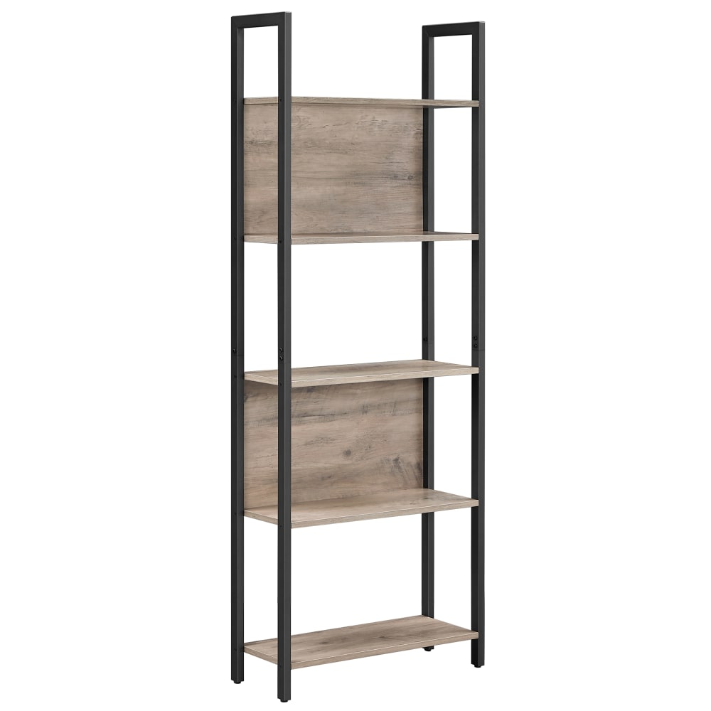 Bibliothèques à 5 niveaux style industriel effet bois grège