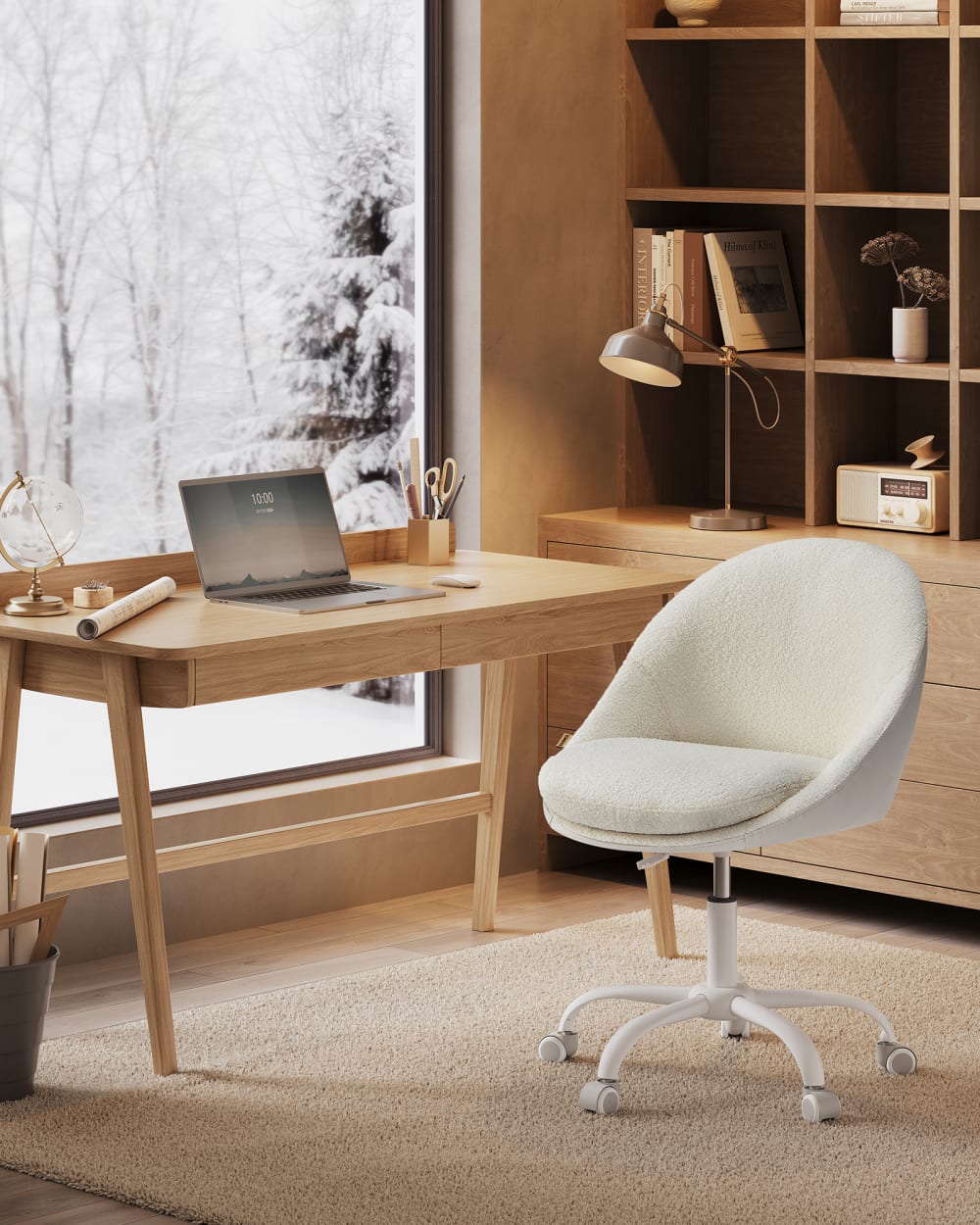 SONGMICS Chaise de bureau pivotante 60 x 60 x 83 3-93.3 cm beige et blanc style contemporain Beige Acier - 60x90x60cm