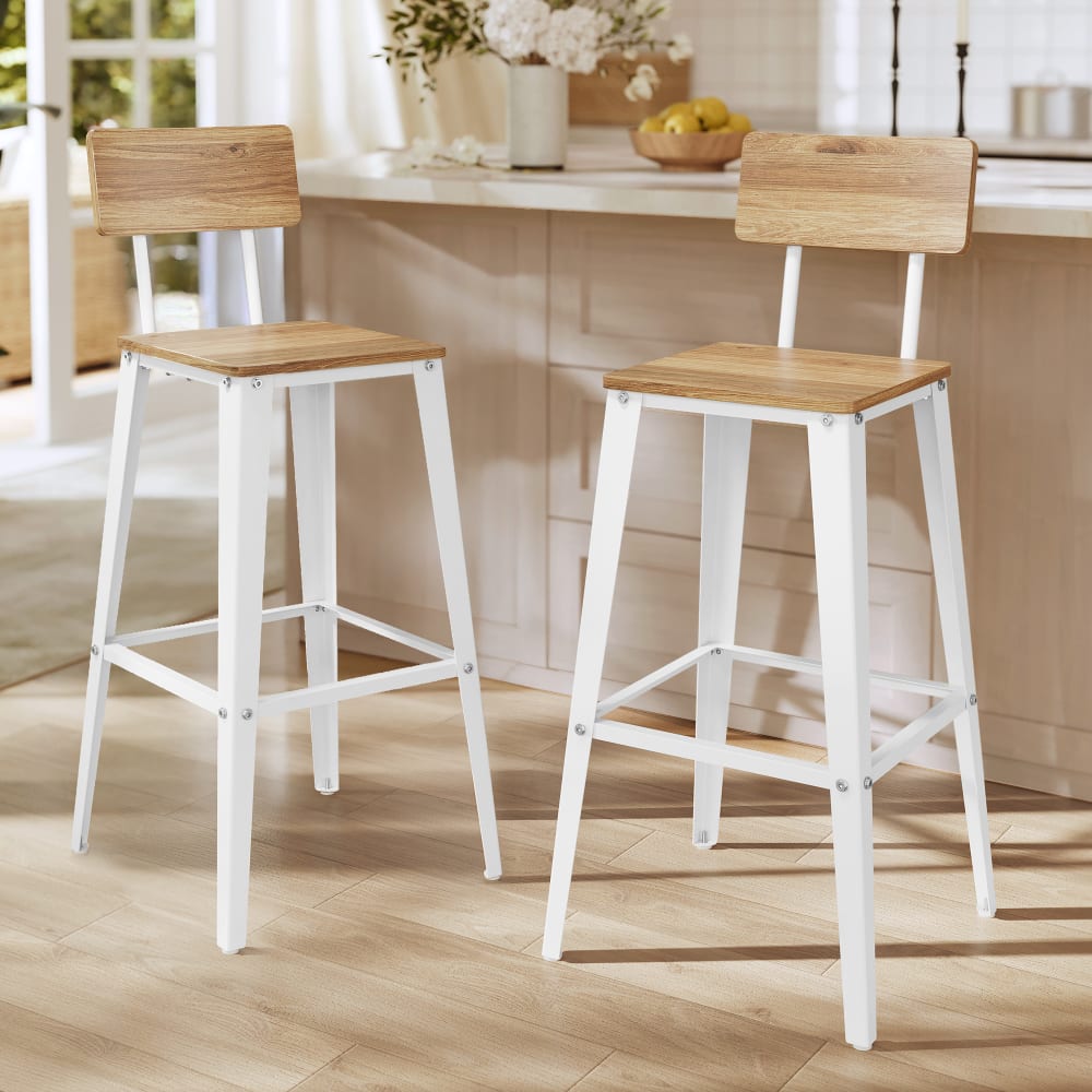 VASAGLE Tabourets de bar industriel avec dossier cadre en acier beige style industriel Beige Panneau De Particules - 45x102x45cm