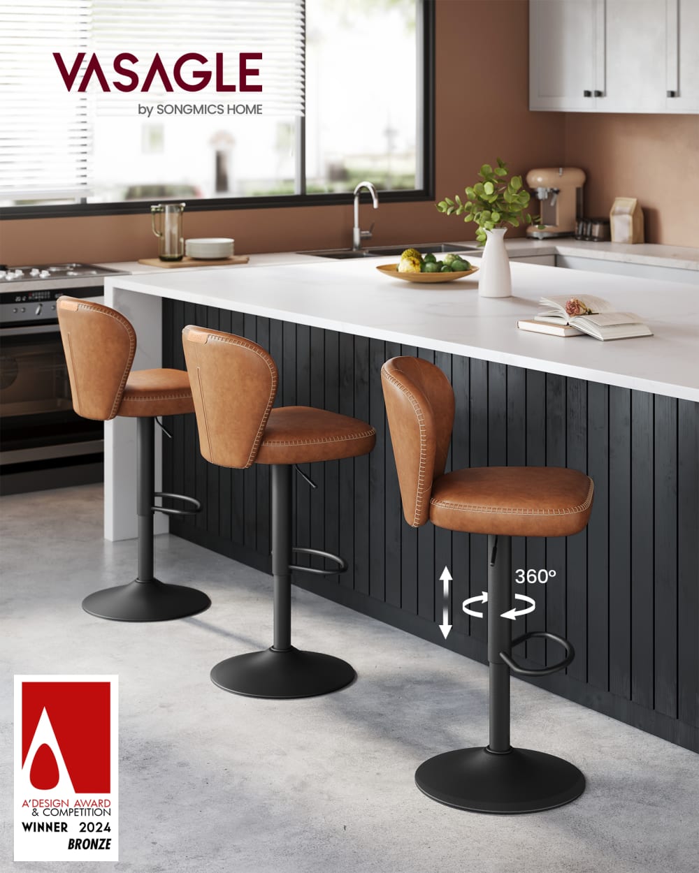 Ensembles de 2 tabourets de bar pivotants à 360 réglables marron - Maisons du Monde
