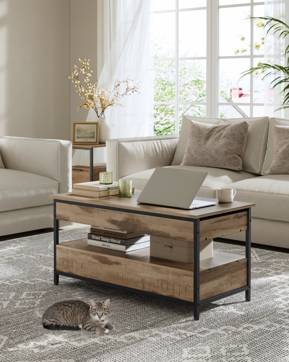 Table basse moderne avec plateau relevable 100 x 50 x 48-62 cm noir