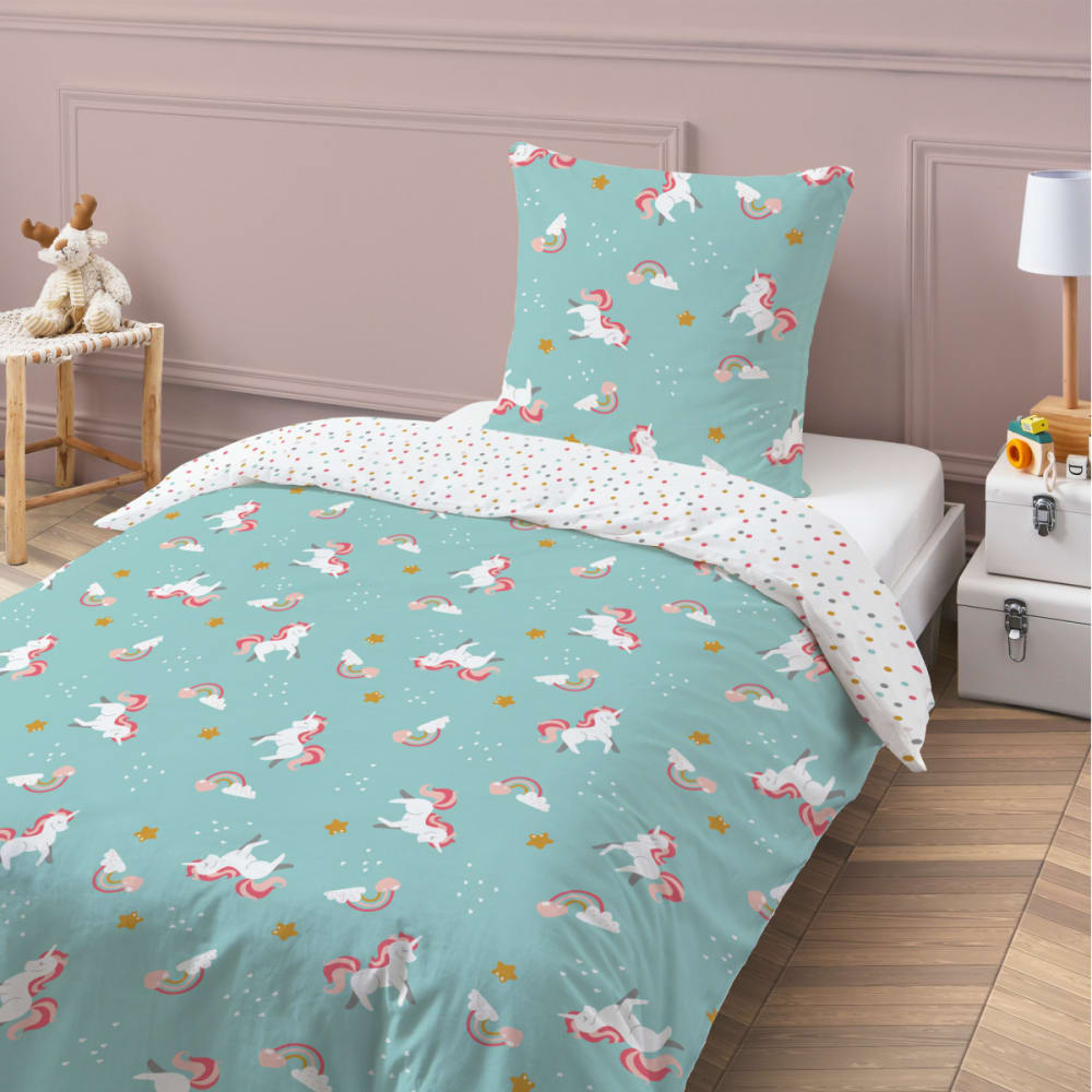 Parure de lit enfant réversible imprimé Licorne 140x200cm