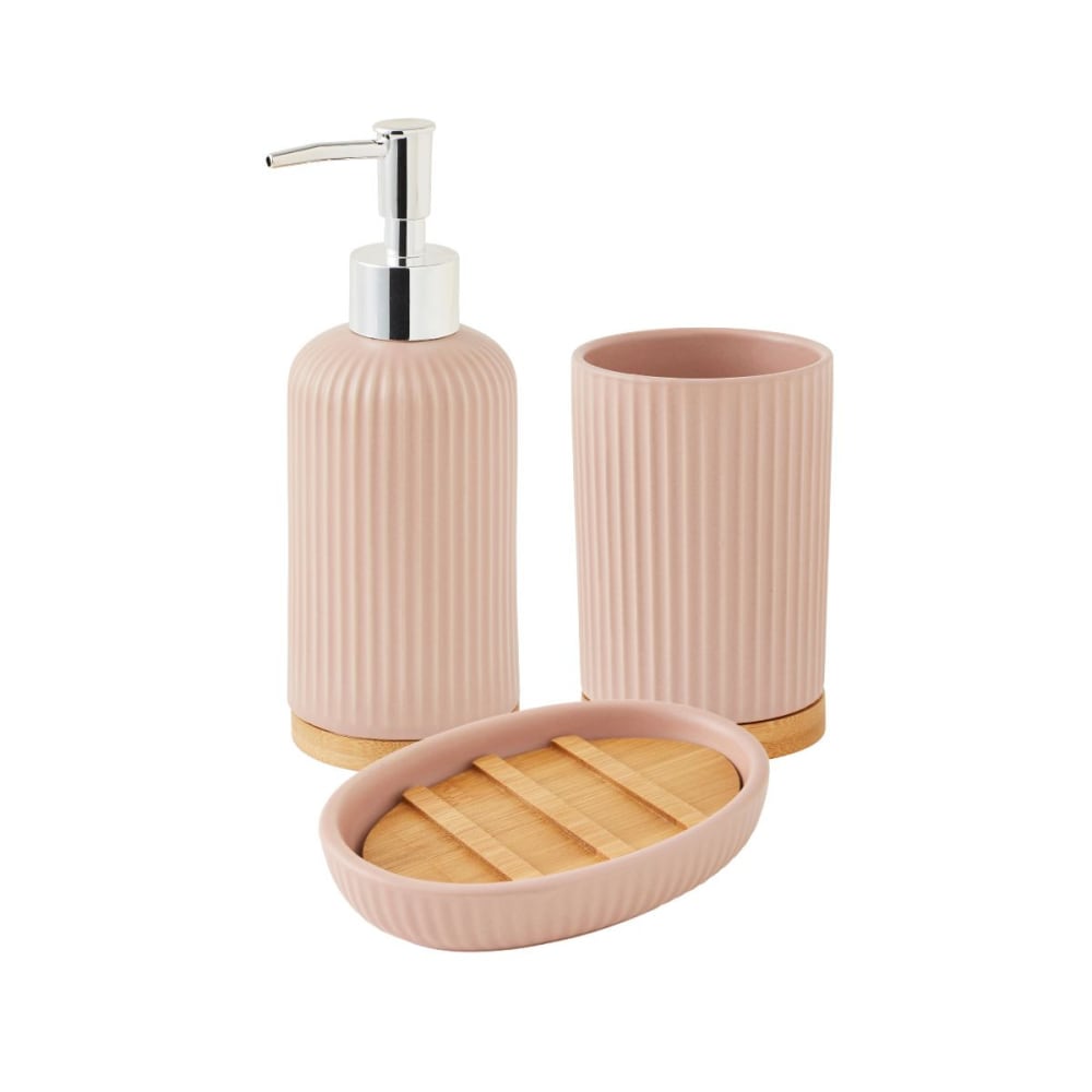 juego de bano de 3 piezas de ceramica con diseno acanalado de bambu