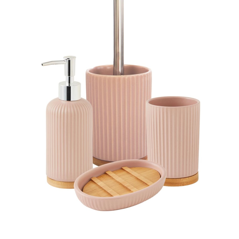Set salle de bain strié 4 pièces céramique bambou