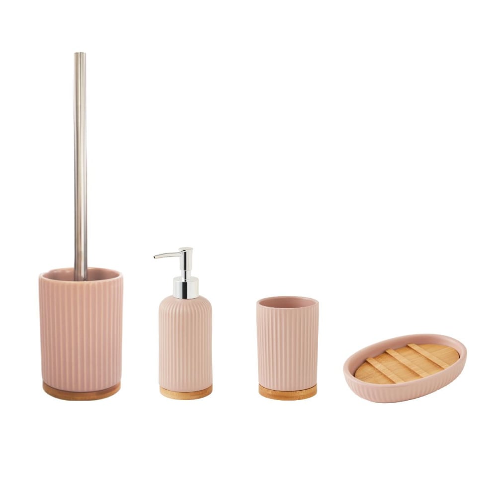 Set salle de bain strié 4 pièces céramique bambou — vue 4