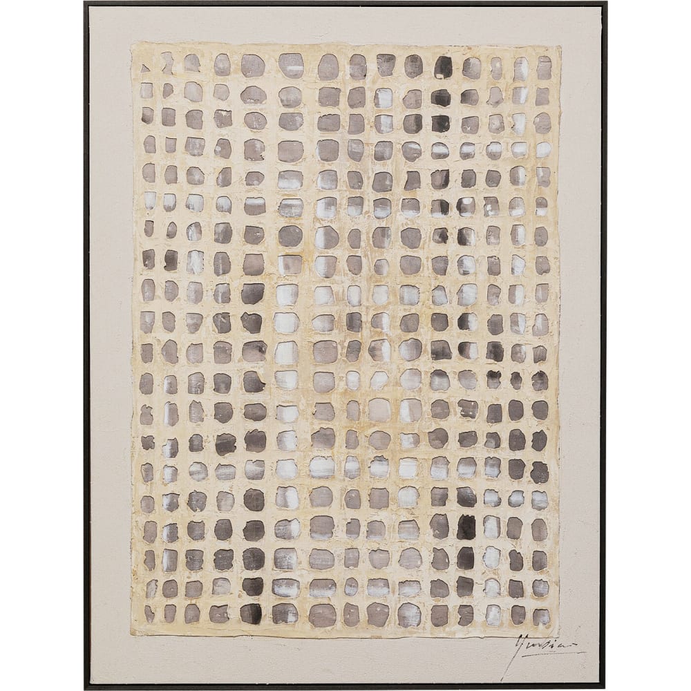 Toile encadrée en coton beige et gris 93x123